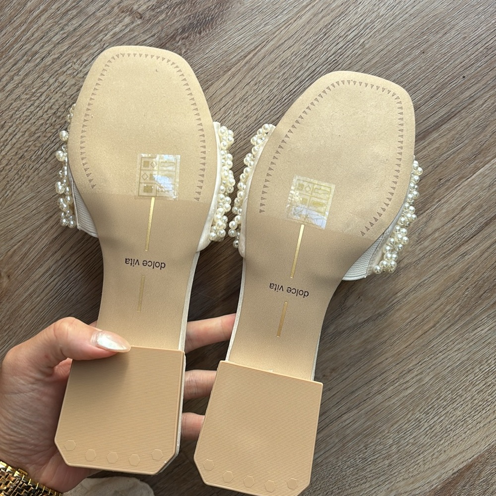 Dolce Vita Pearl-Beaded Cream Slide Sandals - Picture 4 of 7
